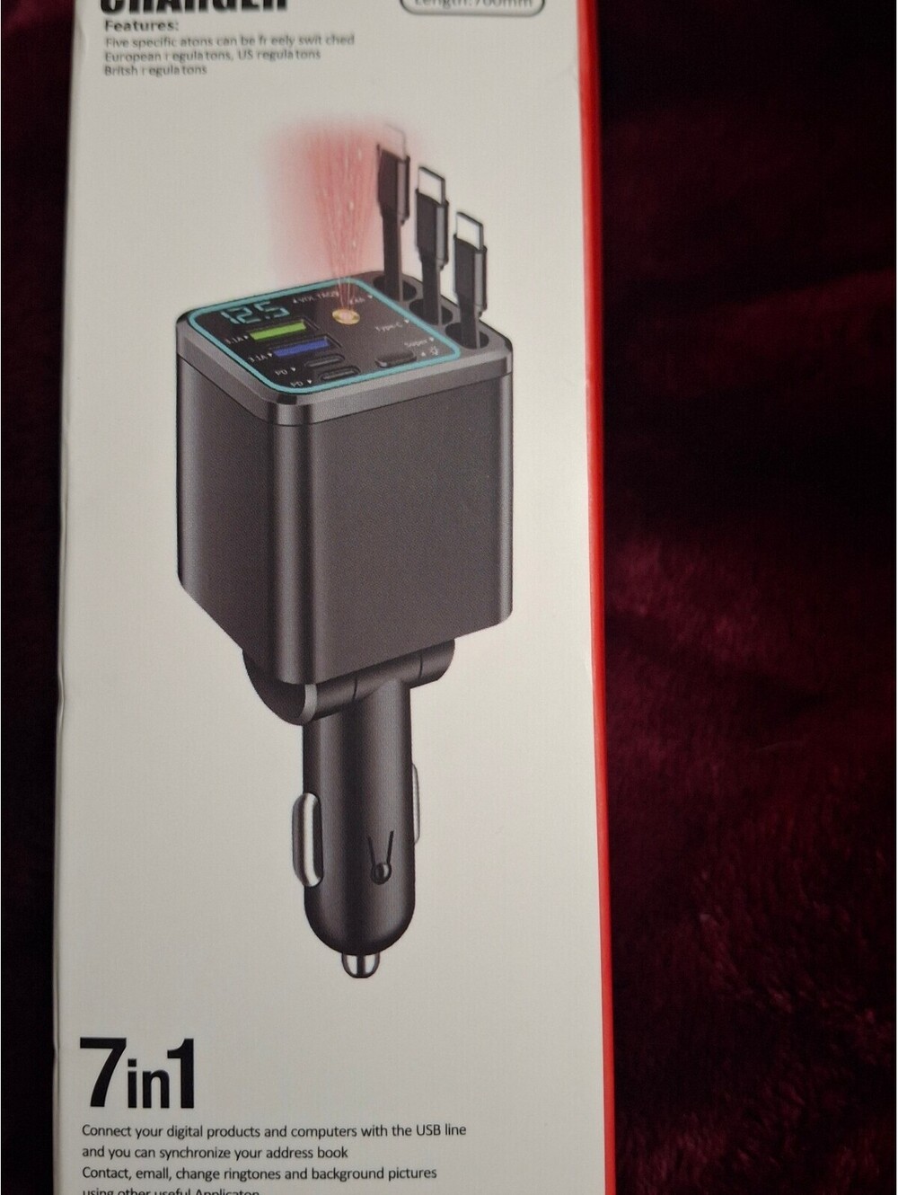 7-in-1 Multi-Function Car Cellphone Charger with USB and Digital Display